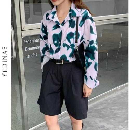 Yedinas Vintage Floral Blouses For Women Shirts 2021 Spring White Long Sleeve Shirts Flower Print Loose Plus Size Blusas Tops