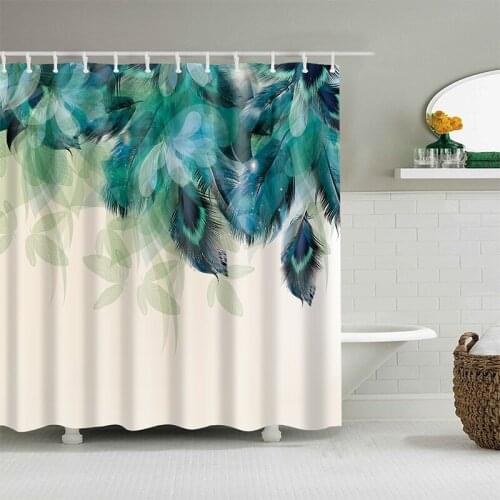 Feather Pattern Polyester Fiber Bath Curtain 3d Printed Shower Curtain with 12 Hooks for Home Bathroom Decor Bath Screen
