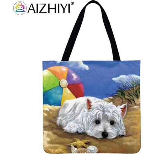 Dog cartoon Printed Shoulder Shopping Bag Casual Ladies Large Capacity Tote Handbags