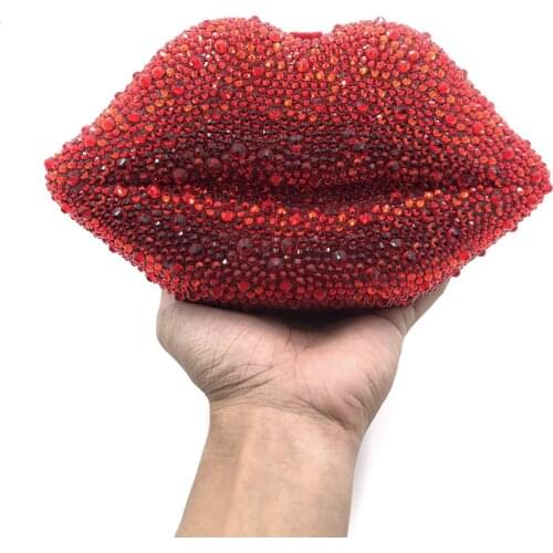Women Red/Green/Black Lip Evening Clutch Bag Glitter Wedding Bridal Purse 100% Handmade Women Shoulder Handbags Lady Minaudiere