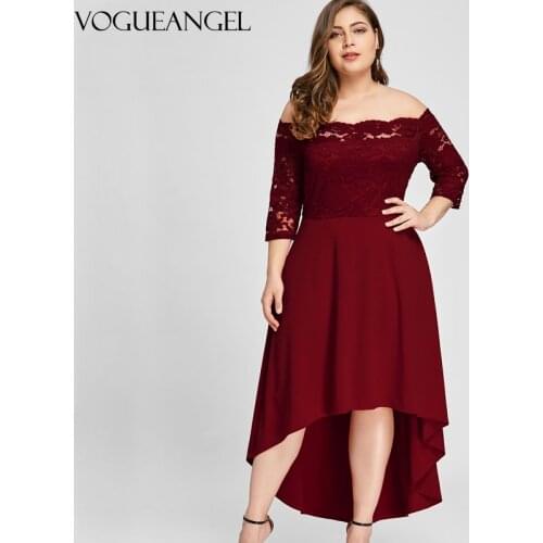 Women Party Dress Plus Size Off Shoulder Dip Hem Lace 3/4 Length Sleeves Dress Asymmetrical Elegant Vestidos Big Size 5XL