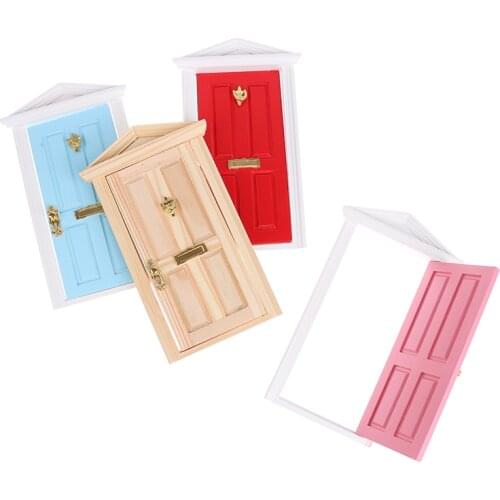 1Pcs 1/12 Scale Dolls House Miniature Wooden 4 Panel Door With Hardware For Children DIY Furniture Toy