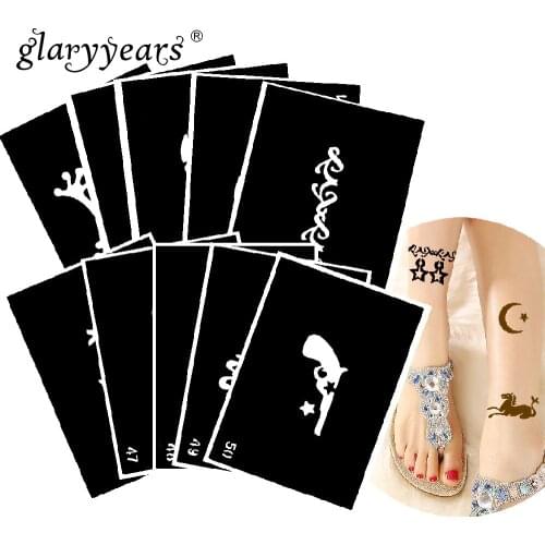 10 Pieces/Set Henna Tattoo Stencil Animals Pattern Paste Drawing Body Art Tattoo Stencil Fashion Product Waterproof 2019 HN#05