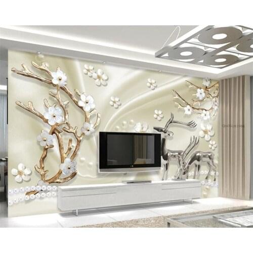 Beibehang 3d wallpaper Jewelry plum blossom metal elk photo mural wallpaper modern home decoration custom any size wallpaper