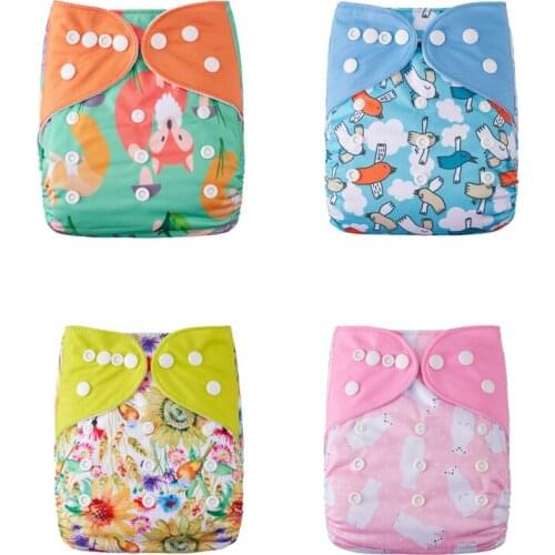 4 Pcs Adjustable Cloth Diaper Reusable Baby Nappies Washable Newborn Nappy Cloth Diaper Training Pants Fit 3-15 kg