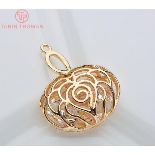 4PCS 22x27MM 24K Gold Color Brass and Zircon Hollow Heart Charms Pendants High Quality Jewelry Making Supplies Diy Accessories