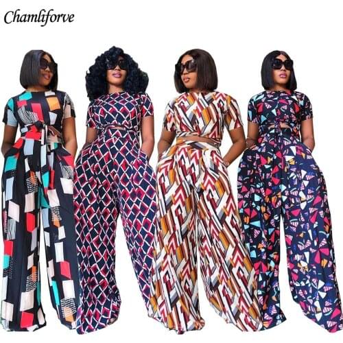 African Clothes for Women 2021 Summer African Women Printing Polyester Two Pieces Sets Top and Long Pant African Clothing