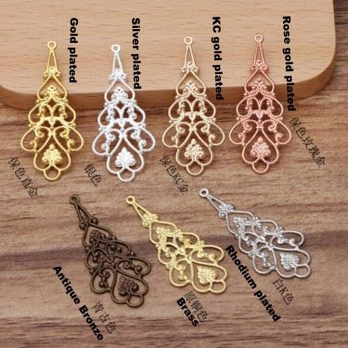 500pcs/lot 18x41mm Hair Accessories filigree flower wraps connector flower piece earring pendant charms FCN-025