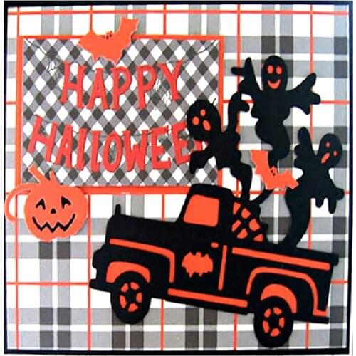 Vehicle and three ghosts 2021 new Halloween card metal cutting craft template diy scrapbook paper photo album embossing mold