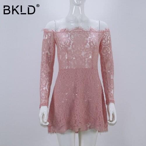 BKLD Women Floral Vestidos 2017 New Autumn Elegant Vintage Retro Eyelash Lace Dress Long Sleeve Off Shoulder Bodycon Party Dress