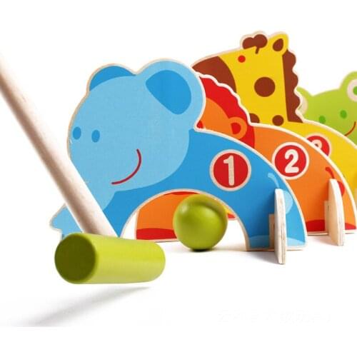Kids Wooden Cartoon Animals Gateball Toys For Children Funny Sport Play Games Outdoor Croquet Boy Golf Toy Parent-child Games