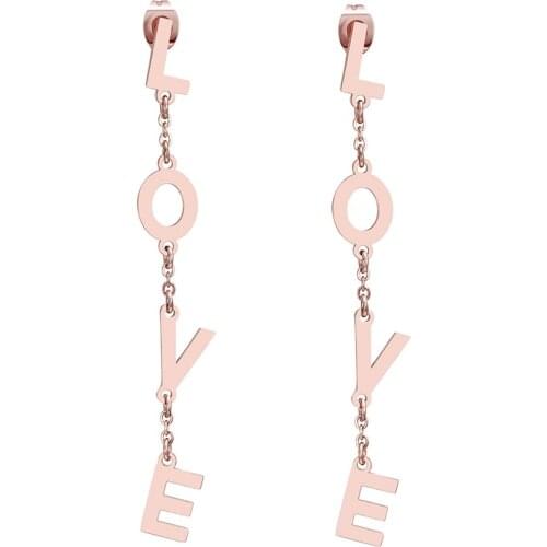 Stainless Steel LOVE Letter Long Dangle Earrings For Women Rose Gold Words Earring mulher Brincos Girls Party jewelry Gift 2021