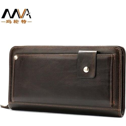 Long Wallet for Men Leather Wallet Mens Clutch Bag Zipper Cowhide Long Wallet Coin Purse Card Holder for Men