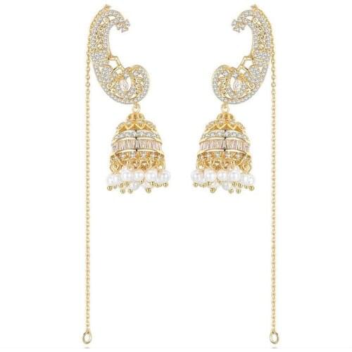 Indian Bollywood Jhumka Gold Tassel Chain Small Bells Drop Dangle Earring Vintage Women Pearls Beads Jhumki Ethnic Gypsy Tribal