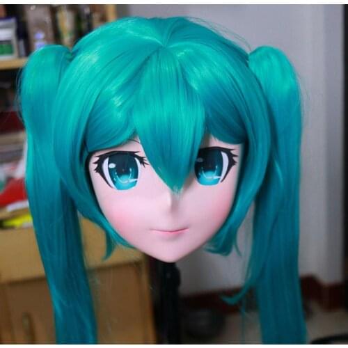 KMO6247)Handmade Female Resin Full Head Mask Cosplay Japanese Anime Role Kigurumi Mask With Ponytail Crossdress