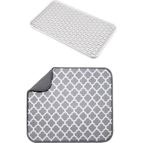 Kitchen Countertop Suction Mat Tableware Cup Bowl Dish Drain Pad with Drainer with Drip Tray