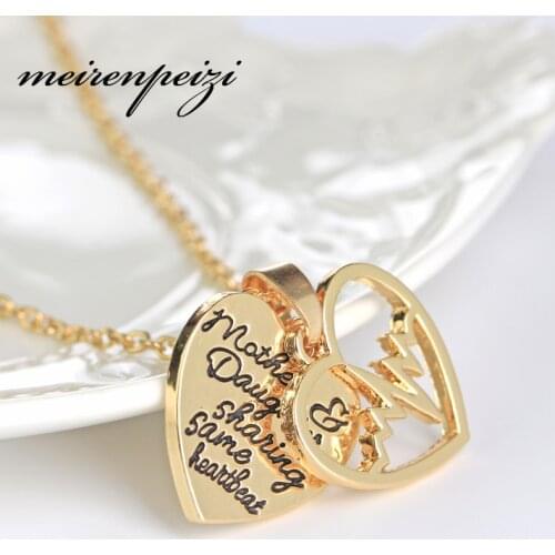 Mother Daughter Sharing Same Heartbeat Double Hollow Heart Necklace Machting Electrocardiogram Mothers Day Gift Women