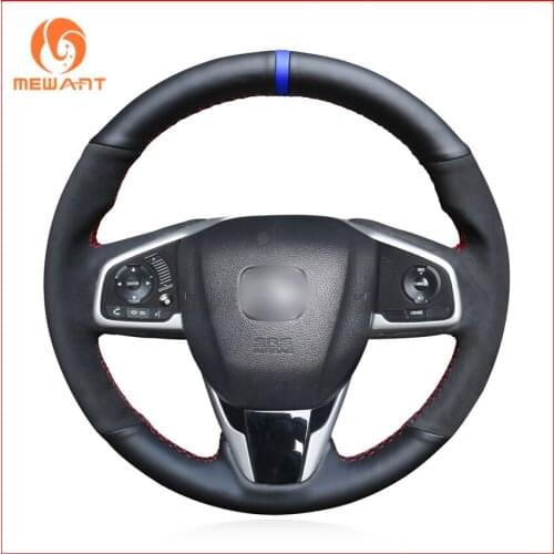 MEWANT Black Genuine Leather Suede Steering Wheel Cover for Honda Civic Civic 10 2016-2020 CRV CR-V 2017-2020 Clarity
