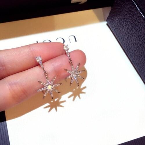 Cute Star S925 Silver Color Stud Earrings for Women with Bling Zircon Stone Fashion Jewelry Korean Earrings