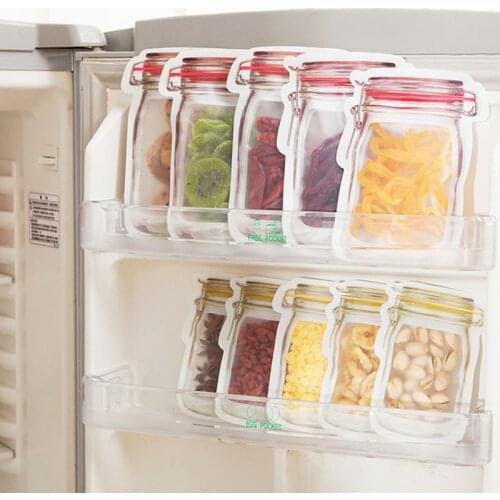 Reusable Jar Shape Zipper Bag Plastic Bags Zip Lock Leakproof Food Saver Storage Bag Freezer Biscuit Snack Sandwich Ziplock Bags