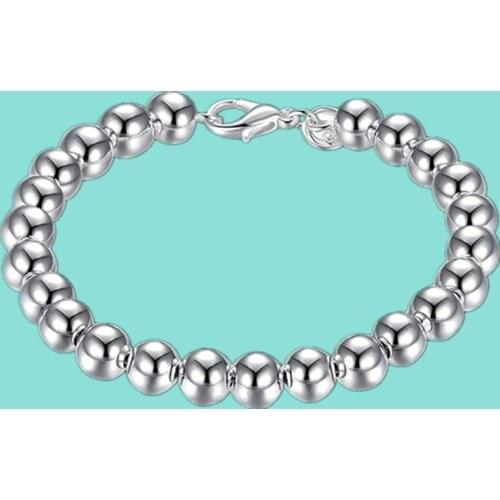 Fashion 925 Silver Smooth 8MM Beads Chain Bracelets For Women Jewelry