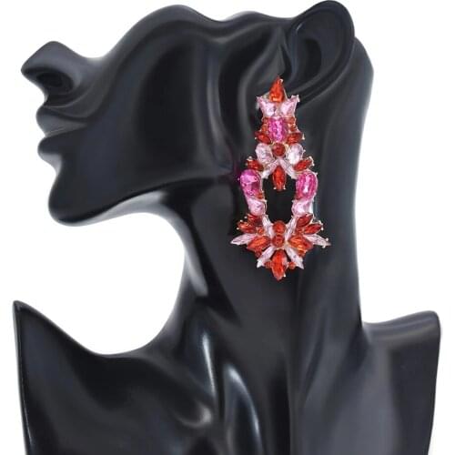 Fashion Luxury Bridal Colorful Crystal Flower Drop Earrings For Women Gorgeous Wedding Party Holiday Jewelry Gift Accessories