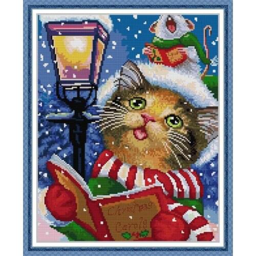 Christmas cat cross stitch kit Aida14ct 11ct printed fabric DIY animal pattern embroidery set needlework Christmas decoration