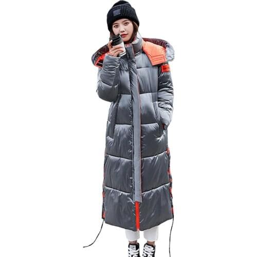 2021 New Glossy Womens Oversize Jacket Plus Size Hooded Puffer Warm Thick Ladies Coats Winter Fashion Cotton Casual Long Parkas