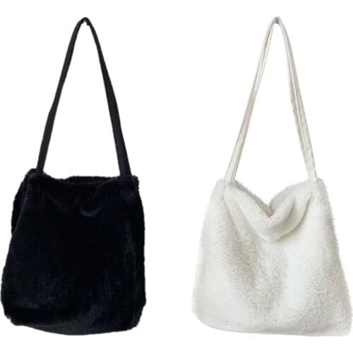 Plush Tote for Women Fluffy Female Handbag Fur Ladies Hand Shoppers