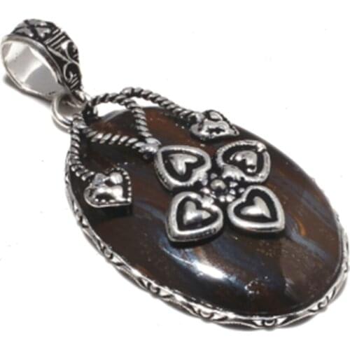 Genuine Iron Tiger Eye Pendant Silver Overlay over Copper , Hand made Women Jewelry gift, P8517