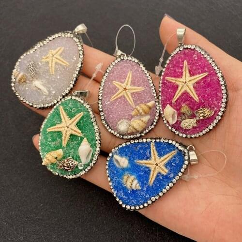 Natural Semi-precious Stone Pendant Irregular Resin Conch Shell Diamond Pendant DIY Necklace Jewelry Making Charm Accessories