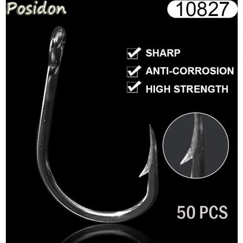 Posidon 10827 50 Pcs/Pack Stainless Steel Tuna Circle Hooks Jigging Assist Hooks Live Bait Jig Assistant Fish Hooks