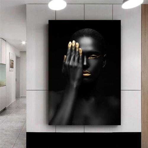 Black Gold Nude African Woman Painting on Canvas Posters and Prints Scandinavian Wall Picture for Living Room