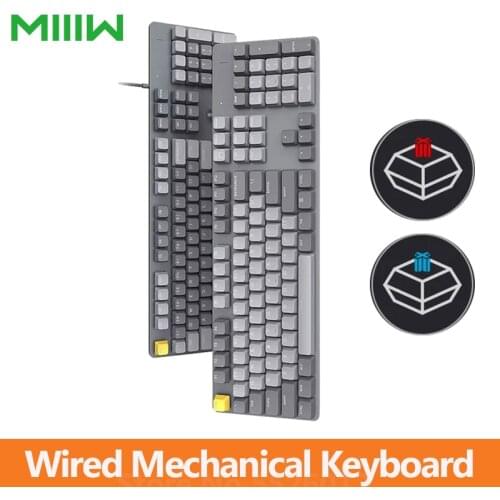 Miiiw Wired Mechanical Keyboard 104 Keys 6 Modes Backlit Red&blue Axis Metal Panel for Gaming Handle Official Business