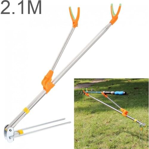 2.1m Fishing Rods Ground Inserted Stand Bracket Durable Stainless Steel Metal Stretch Pole Fishing Box Chair Holder