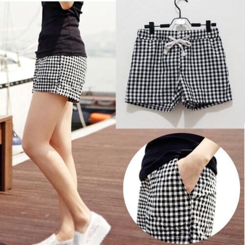 Newly Fashion Women Plaid Shorts Casual Loose Elastic Waist All-Match Summer Cotton Short Pants