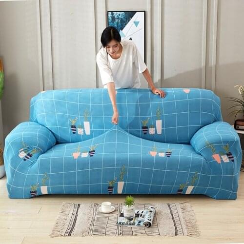 Blue Plaid Stretch Elastic Sofa Cover L-shaped Couch of Sofa Detachable Fully Wrapped Slipcover Sofa Covers for Living Room