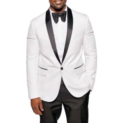 White and Black Wedding Tuxedo for Men Suits with Satin Shawl Lapel 2 Piece Custom Male Fashion Jacket Pants