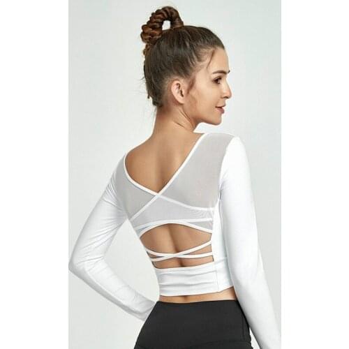 TWTOPSE Mesh Patchwork Padded Sport Yoga Long Sleeved Crop Top Women Padded Fitness Dance Shirts with Removable Chest Pads 2020