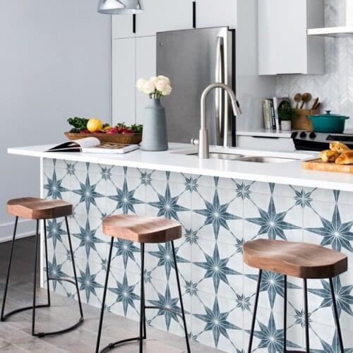 Mediterranean Blue Tile Floor Sticker PVC Bathroom Kitchen Waterproof Wall Sticker Home Decor TV Sofa Wall Art Mural