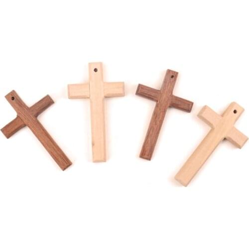 Home Decoration Handmade Accessory Scrapbooking Craft DIY Natural Wooden Christian Cross Pattern Ornamentation 80x50mm 1pcs