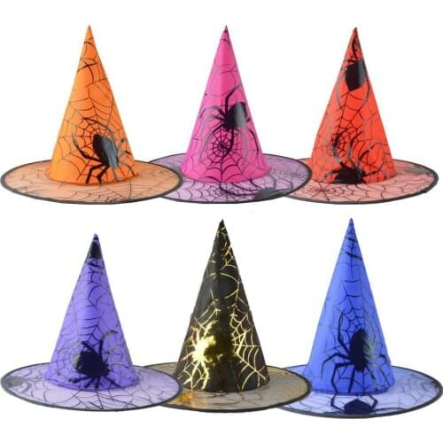 Halloween Caps Witch Hat Stylish Vibrant Color Unique Pattern Cosplay Hat Gauze Ultra High Halloween Witch Cosplay Caps for Home