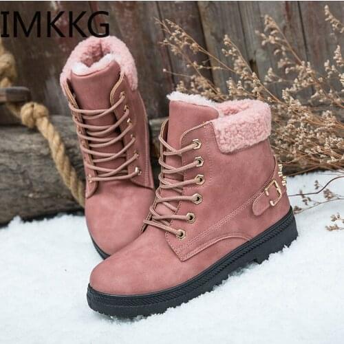 Snow boots women 2019 lace-up plush martin ankle boots shoes woman botas british wind warm students winter boots women Y10345