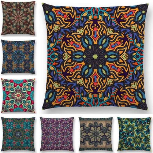 Hot Sale Boho Colorful Flowers Abstract Ethnic Floral Mandalas Pattern Design Vintage Patchwork Retro Cushion Cover Pillow Case