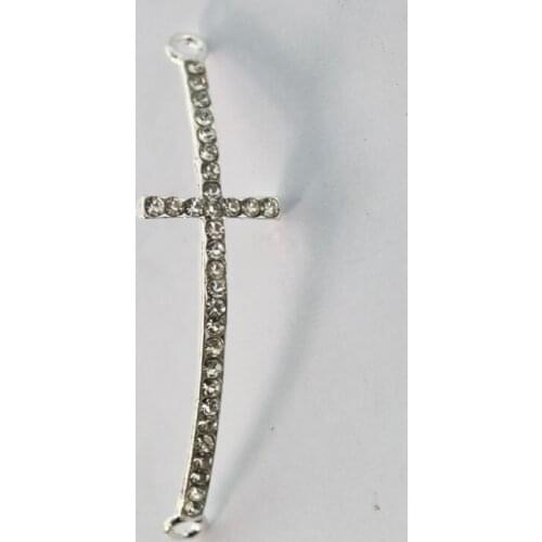 20PCS Clear Pave Rhinestone Silver Color Curved Cross Link Connectors 50mm #22898
