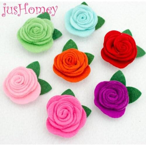 20pcs Handmade Rolled Felt Rose Flowers 45mm Soft Felt Flowers w/ Leaf for Wedding Brooches, Hairband, DIY Sewing Project