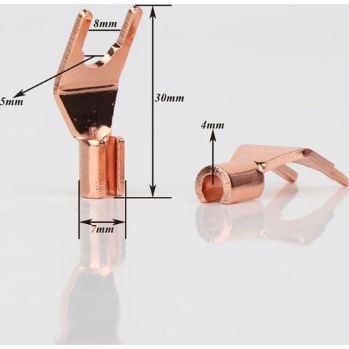 8pcs hi-end Pure Copper Speaker Y Spades hifi audio red copper Plug with DIY speaker cable
