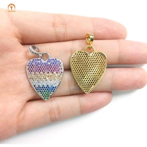 5pcs Cubic Zircon Silver Gold Color Heart Pave Love Pendant Love Heart Cubic Pave Love Heart Pendant For Women Necklace Jewelry