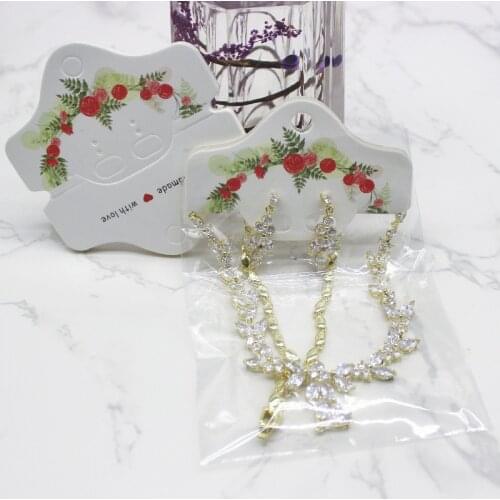 50pcs 50plastic bag DIY 8x8.5cm red/purple flower Handmade with love white Card Jewelry Gifts Necklace/Earring package card