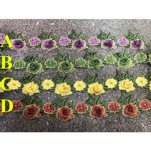7-10cm dyed yarn embroidery fashion China folk style guipure flora lace trim, HFXP1030C